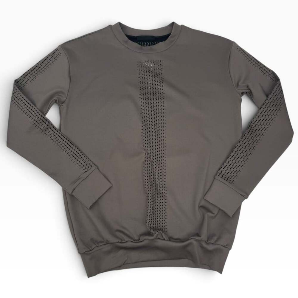 Ultracor Womens S Taupe Laser Cut Crewneck Pullover Sweatshirt Athleisure NWOT